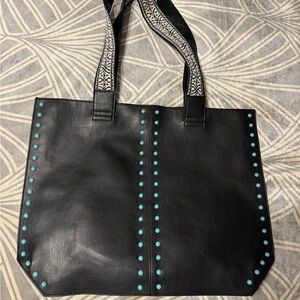 INC International Concepts Black Tote with Turquoise Accents